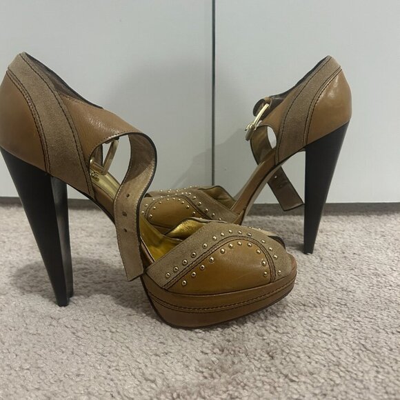 Michael Kors Tan Astor Quarter Strap Platform Heels Women’s Size 7.5 - Picture 4 of 6